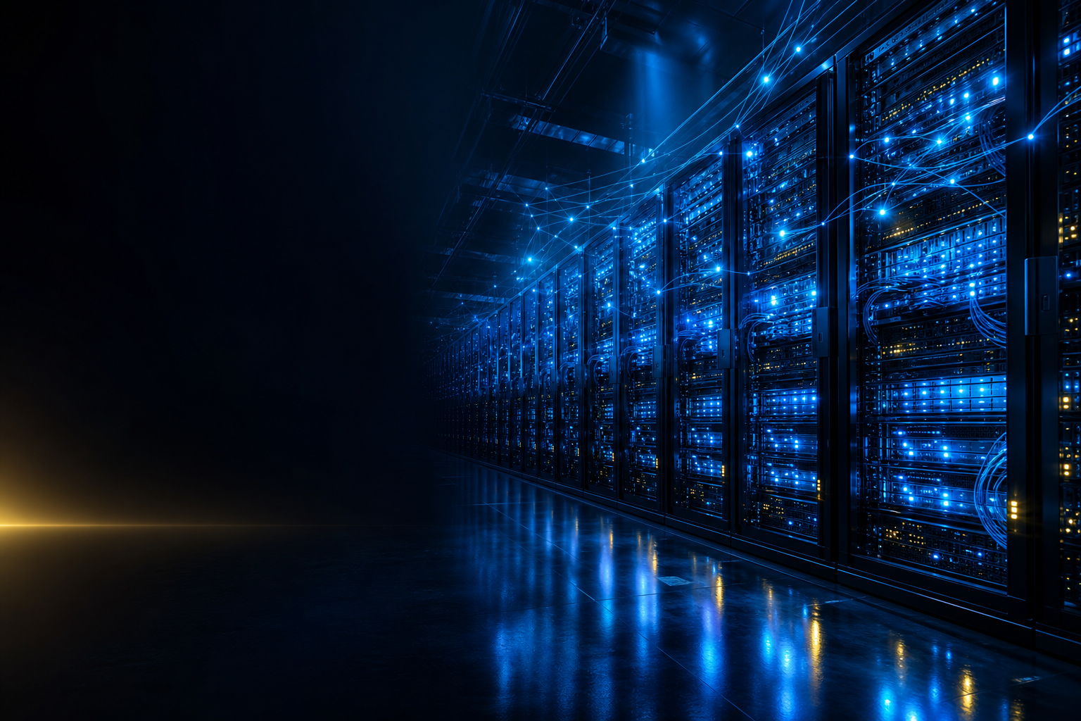 Rows of NVIDIA GPU server racks in a U.S. AI data center aisle